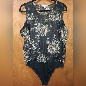 Maurices Black Floral Cold Shoulder Bodysuit
